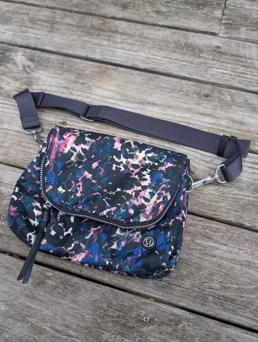 Lululemon Athletica Party Om Floral Black & MultiPrint Convertible Crossbody Bag